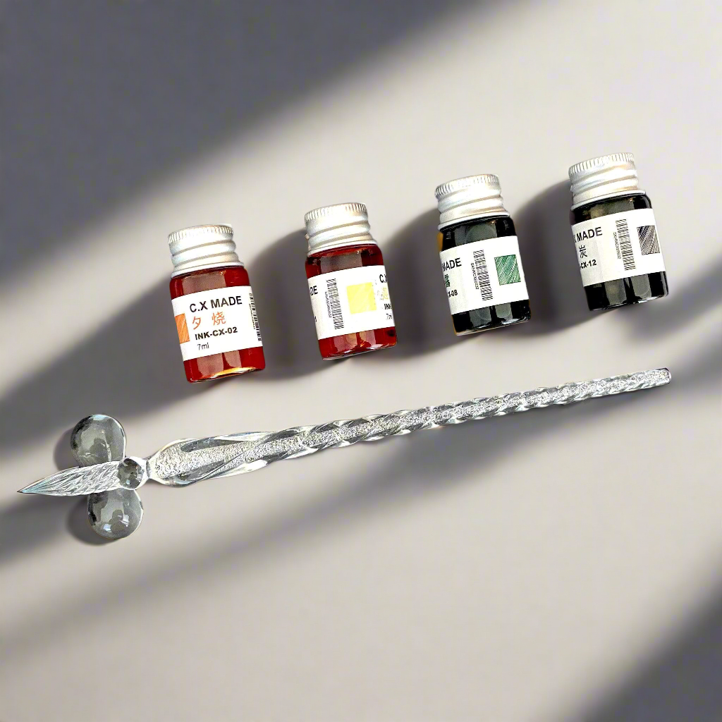 Hand-Blown Glass Dip Pen Set - Elegant Calligraphy & Writing