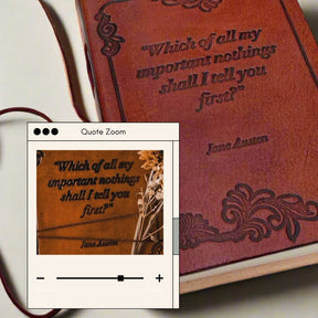 Earth-toned leather journal featuring embossed life quote – thoughtful companion for journaling and sketching on the go
