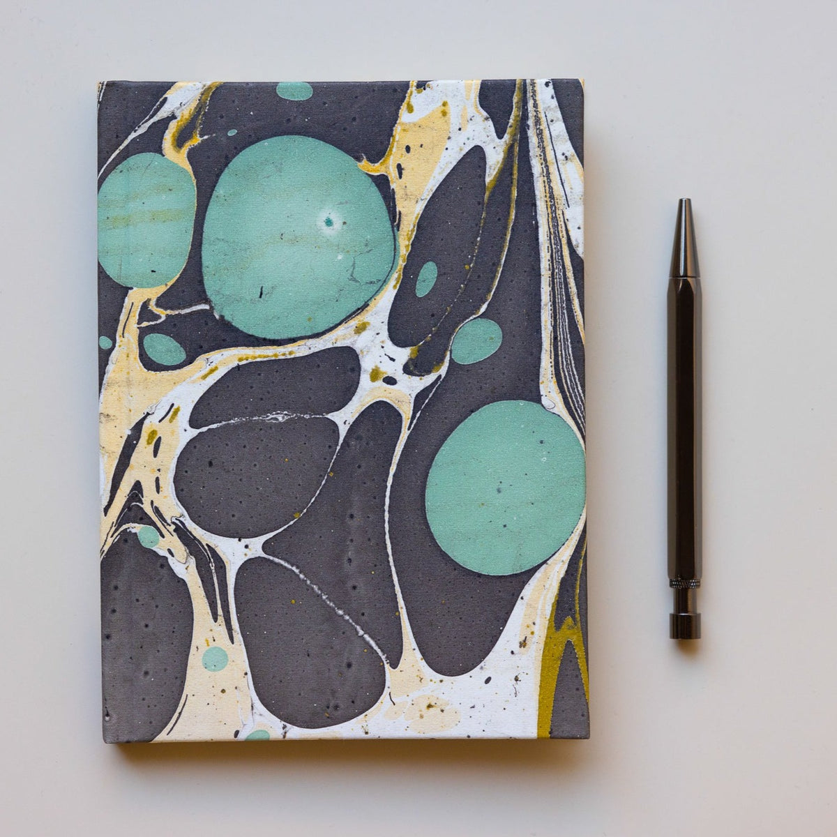 Handmade Marbled Paper Diary - Teal