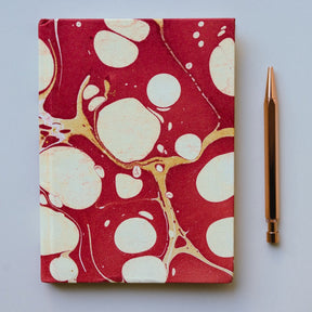 Handmade Marbled Paper Diary - Red