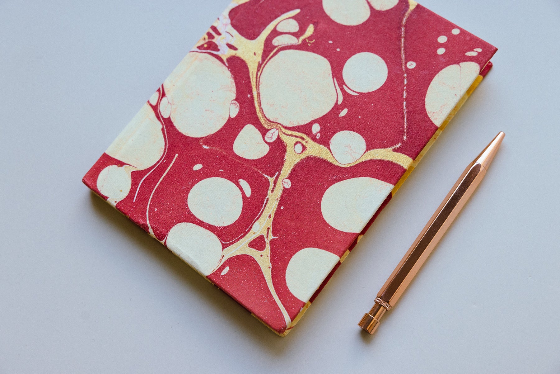 Handmade Marbled Paper Diary - Red