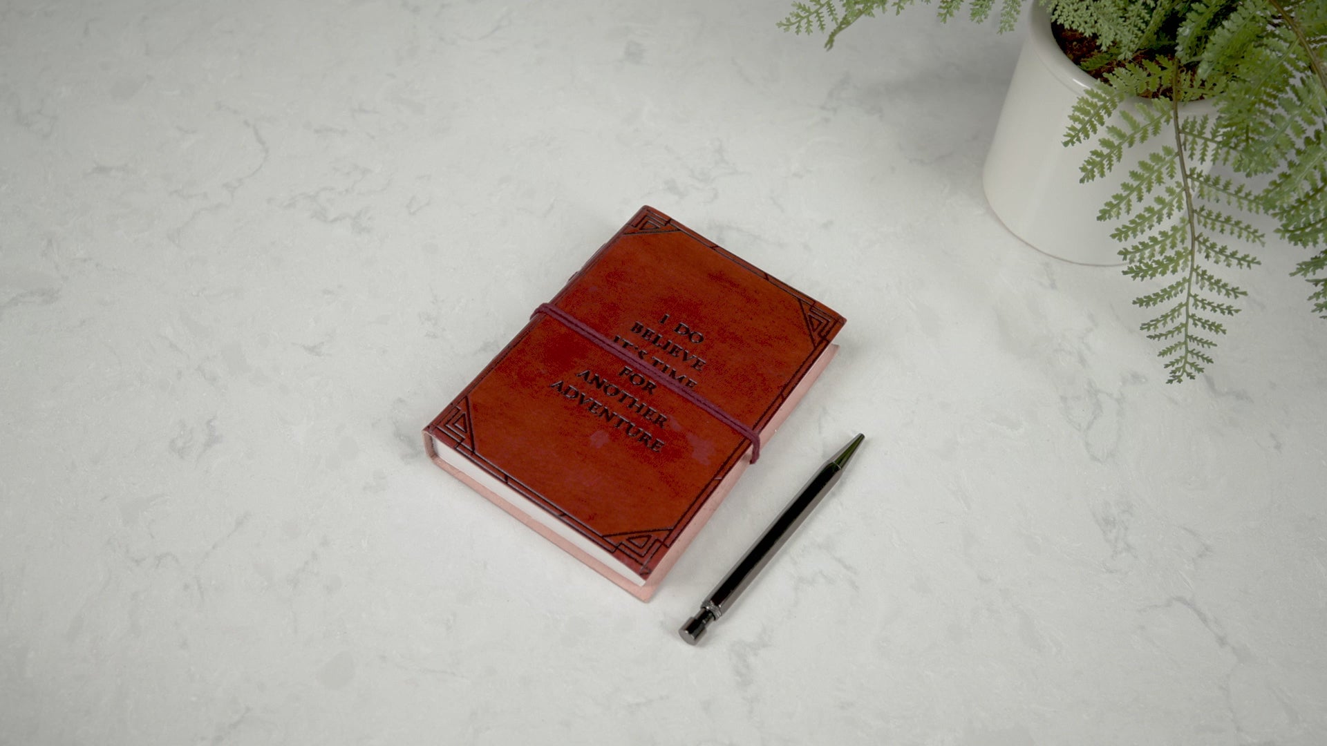 Artisan leather notebook with quote “Another Adventure” – made for explorers, travelers and goal setters