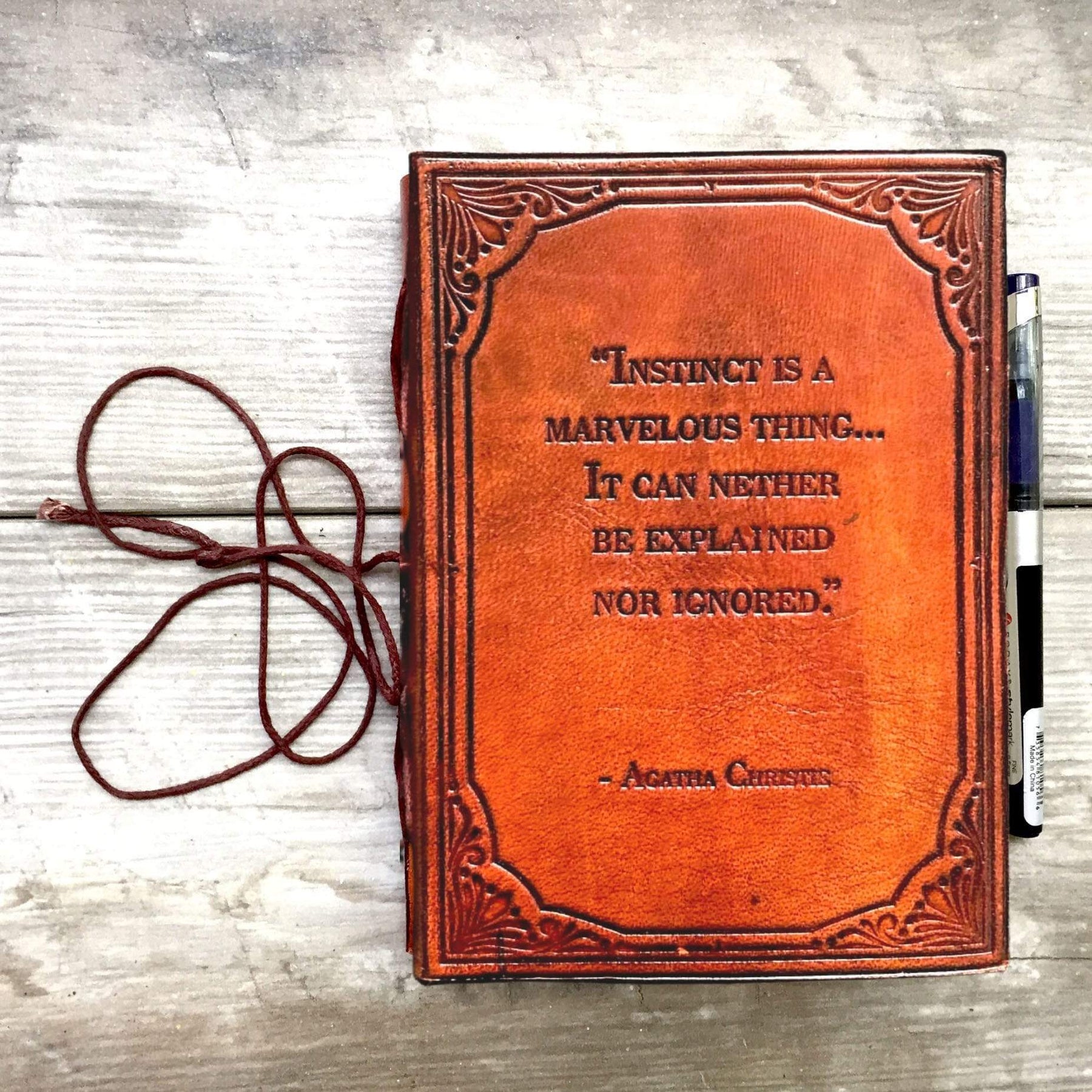 "Instinct Is A Marvelous Thing" Agatha Christie Handcrafted Leather Embossed Journal - Leather Journals By Soothi