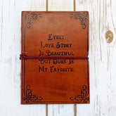 Love Story Quote Embossed Tan Leather Journal - Leather Journals By Soothi